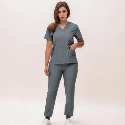 2025 Premium V-Neck Jogger Scrub Set – Professional 2-Piece Uniform for Nurses & Medical Staff