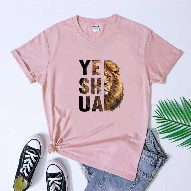 Lion Yeshua Cotton Print Tee Apparel Casual Unisex Christian Faith T Shirt Lion Of Judah Top Dropshipping