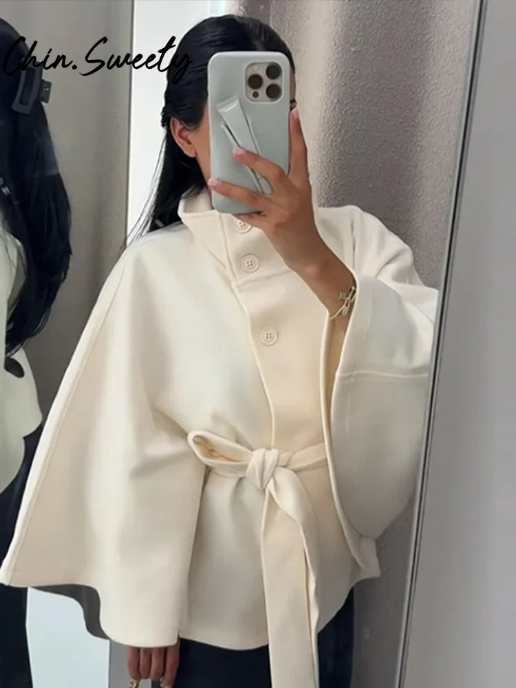 Women's Elegant Belted Shawl Coat