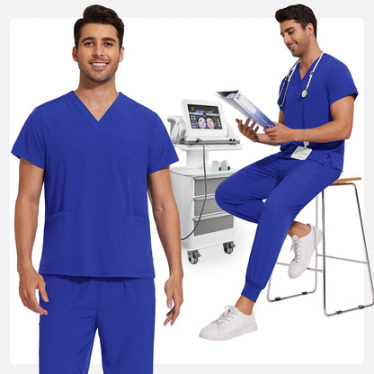 Men’s Stretch Scrub Set – V-Neck Top & Elastic Waist Pants | Breathable & Professional Fit