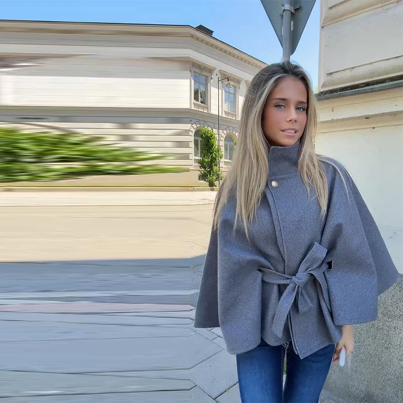 Women's Elegant Belted Shawl Coat