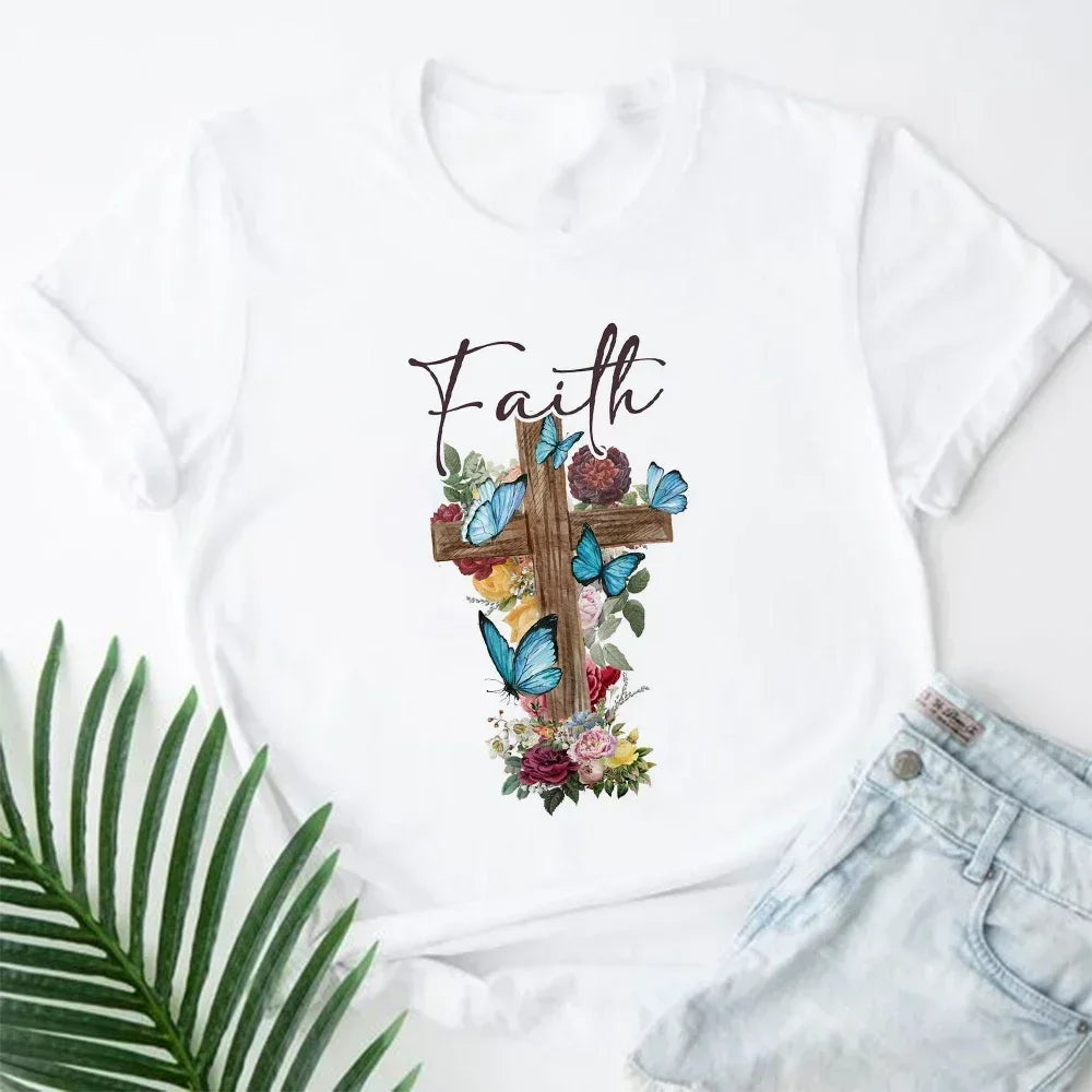 2023 Jesus Is King Letter Print Women T-shirt Christian Faith Hope Love Harajuku T Shirts Religion O-neck Tops Tees Streetwears