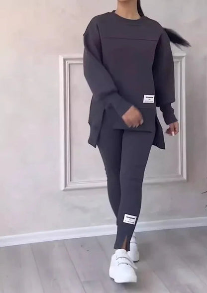 Women’s 2-Piece Lounge Set – Long Sleeve Top & Slim Fit Pants (Fall Casual Outfit)