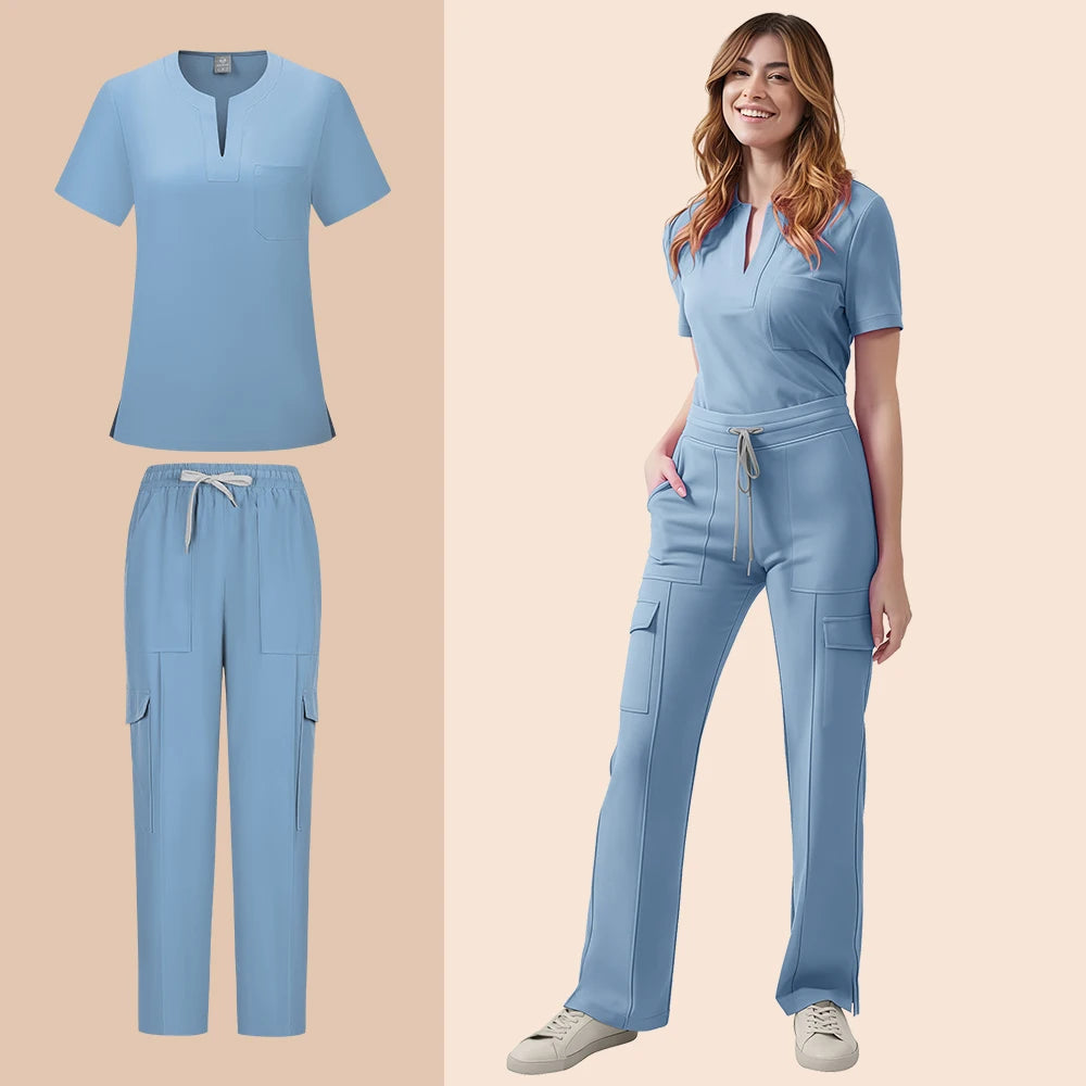 Women’s Medical Scrub Set – 2-Piece Top & Pants with Pockets for Nurses & Clinic Staff