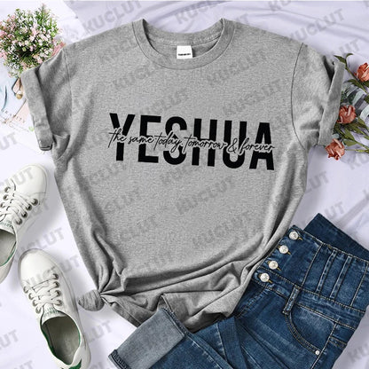 Yeshua Printed T Shirt Women Casual Fashion T-shirt Loose Short Sleeve Christian Religious Bible Verse Aesthetics Tshirt Tops