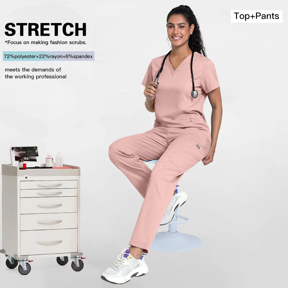 2025 Premium V-Neck Medical Scrub Set – Breathable 2-Piece Uniform for Nurses, Doctors & Healthcare Workers