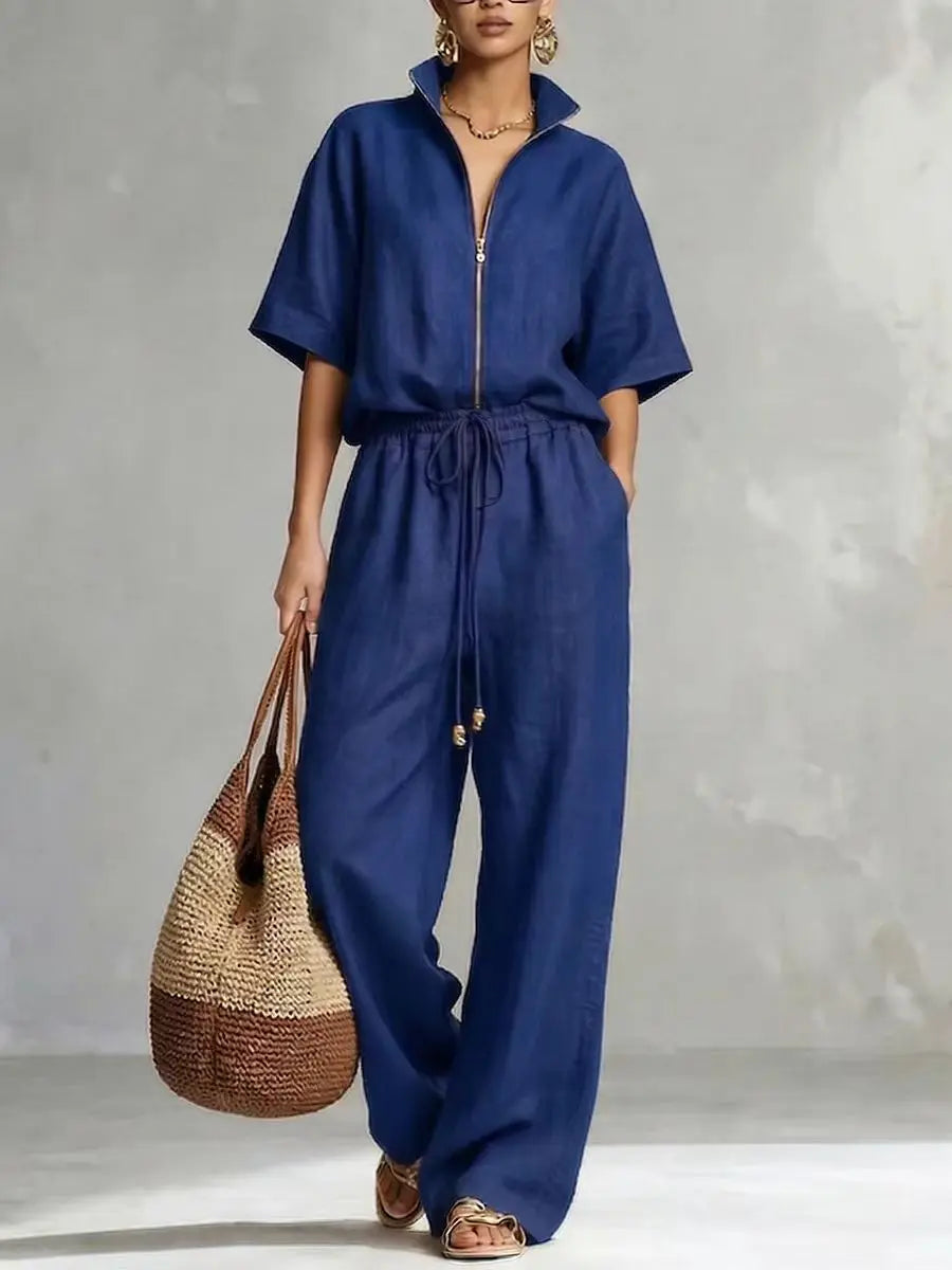 Elegant Loose Two Piece Set Women Outfit 2026 Summer Fashion Short Sleeve Blouse Tops And Wide Leg Pants Sets Casual