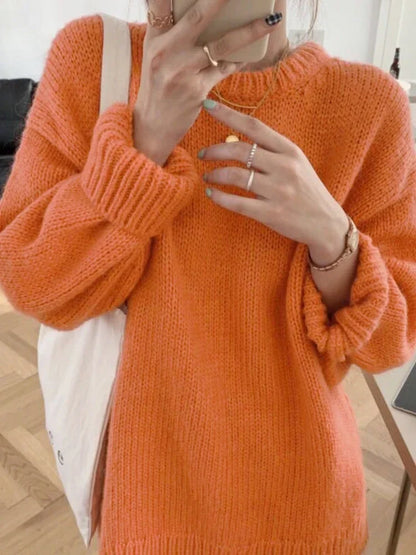 Women’s Knit Pullover Sweater – High-Stretch Loose Fit (Autumn/Winter Casual Wear)