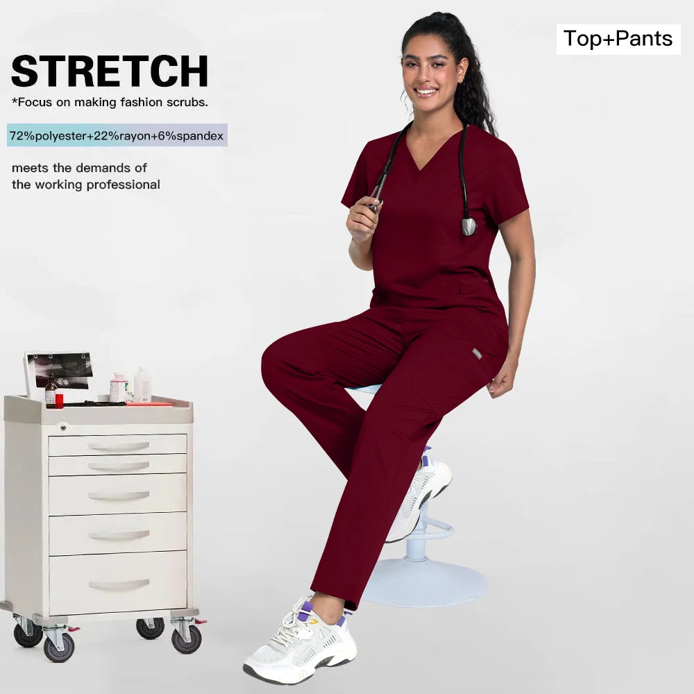 2025 Premium V-Neck Medical Scrub Set – Breathable 2-Piece Uniform for Nurses, Doctors & Healthcare Workers