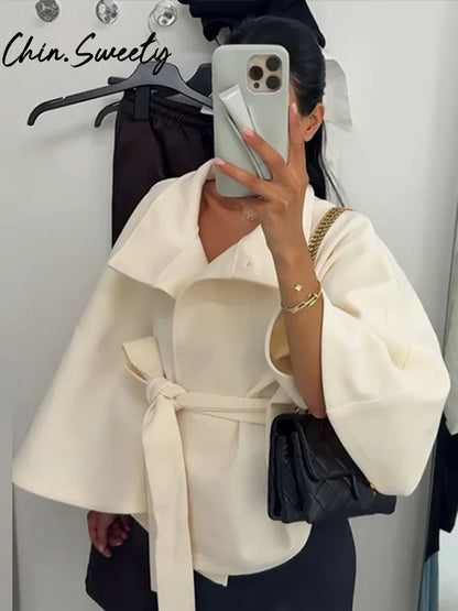 Women's Elegant Belted Shawl Coat
