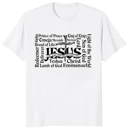 Yeshua Hebrew Name of Jesus Christian Messianic O-Neck Letters T Shirt Men Casual Graphic Tees Tops Camiseta Hombre Streetwear
