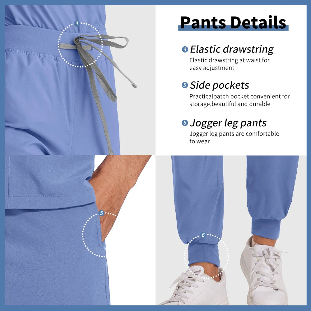 Men’s Stretch Scrub Set – V-Neck Top & Elastic Waist Pants | Breathable & Professional Fit