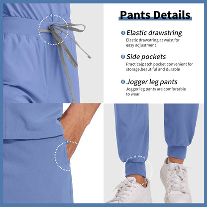 Men’s Stretch Scrub Set – V-Neck Top & Elastic Waist Pants | Breathable & Professional Fit