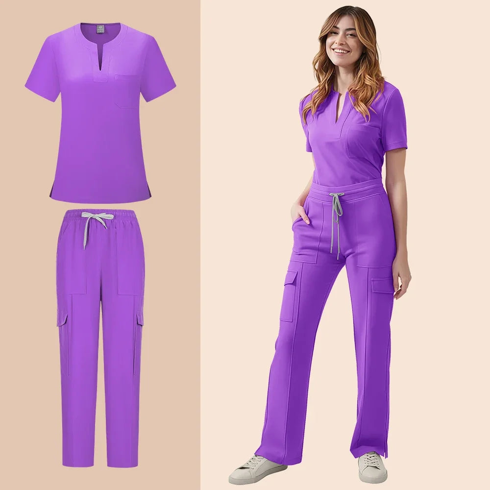 Women’s Medical Scrub Set – 2-Piece Top & Pants with Pockets for Nurses & Clinic Staff