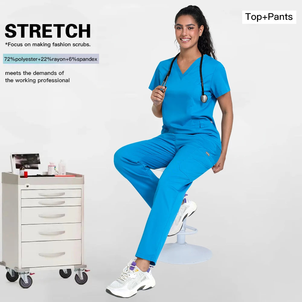 2025 Premium V-Neck Medical Scrub Set – Breathable 2-Piece Uniform for Nurses, Doctors & Healthcare Workers