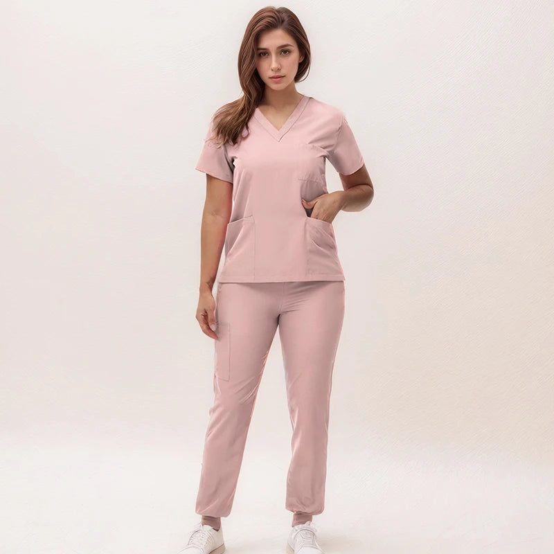 2025 Premium V-Neck Jogger Scrub Set – Professional 2-Piece Uniform for Nurses & Medical Staff