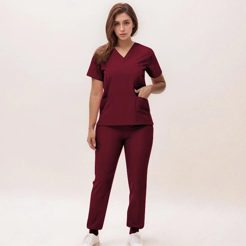 2025 Premium V-Neck Jogger Scrub Set – Professional 2-Piece Uniform for Nurses & Medical Staff