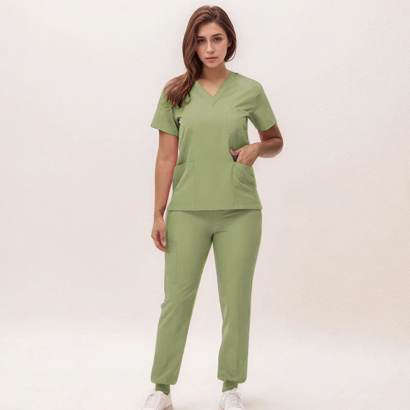 2025 Premium V-Neck Jogger Scrub Set – Professional 2-Piece Uniform for Nurses & Medical Staff