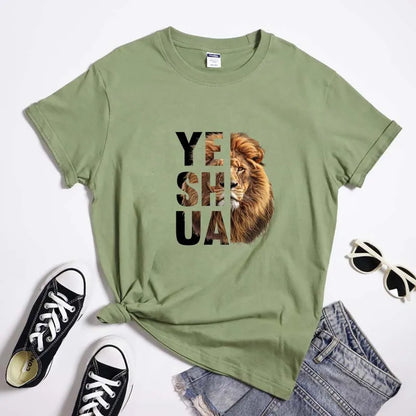 Lion Yeshua Cotton Print Tee Apparel Casual Unisex Christian Faith T Shirt Lion Of Judah Top Dropshipping