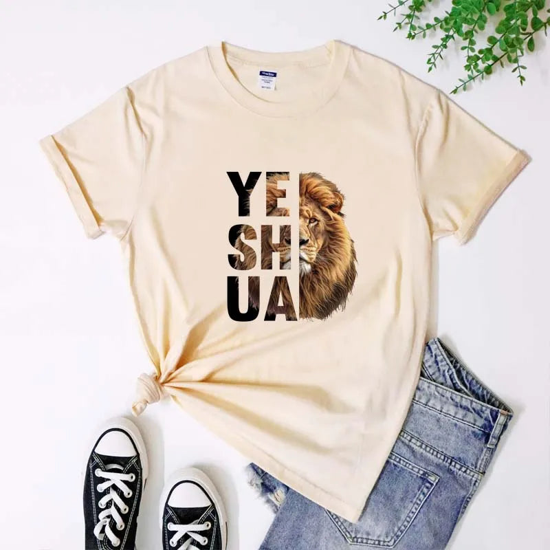 Lion Yeshua Cotton Print Tee Apparel Casual Unisex Christian Faith T Shirt Lion Of Judah Top Dropshipping