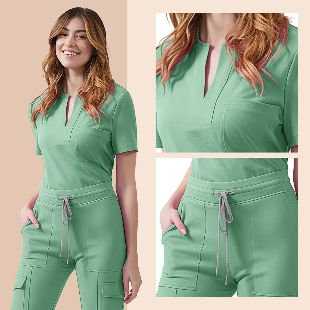 Women’s Medical Scrub Set – 2-Piece Top & Pants with Pockets for Nurses & Clinic Staff