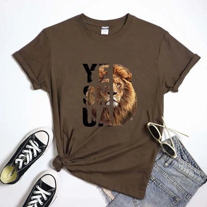 Lion Yeshua Cotton Print Tee Apparel Casual Unisex Christian Faith T Shirt Lion Of Judah Top Dropshipping