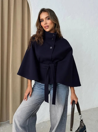 Women's Elegant Belted Shawl Coat