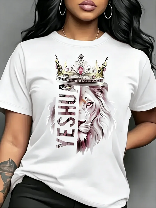 Lion of Judah Yeshua Crown Christian Faith Graphic Tee
