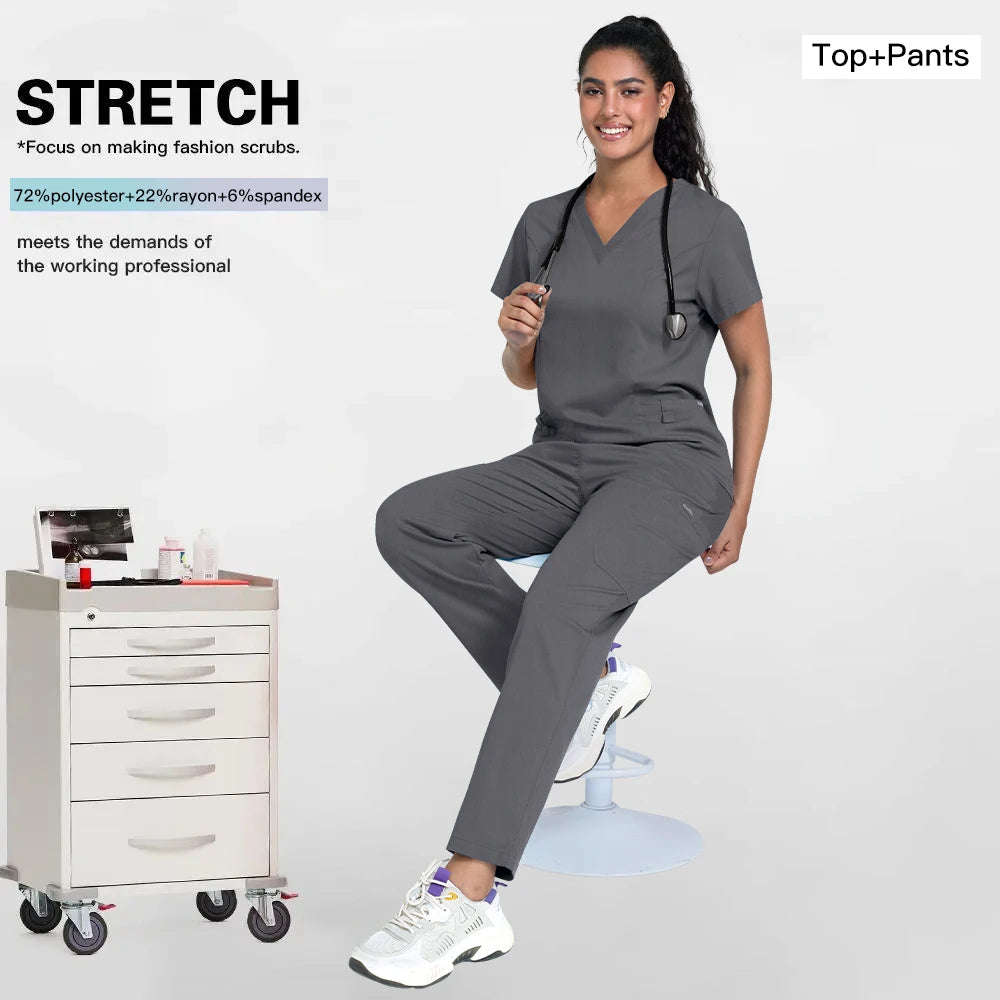 2025 Premium V-Neck Medical Scrub Set – Breathable 2-Piece Uniform for Nurses, Doctors & Healthcare Workers