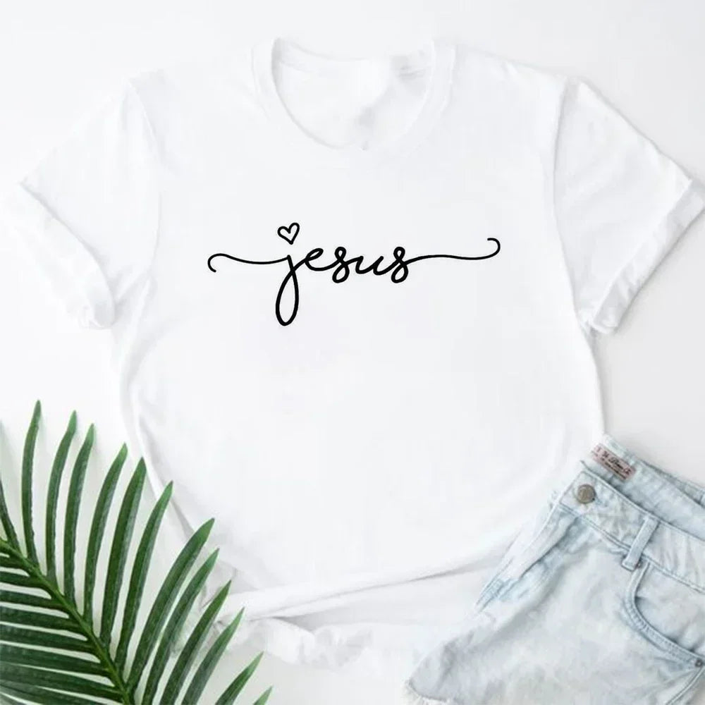 2023 Jesus Is King Letter Print Women T-shirt Christian Faith Hope Love Harajuku T Shirts Religion O-neck Tops Tees Streetwears