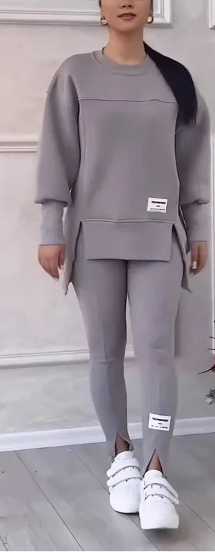 Women’s 2-Piece Lounge Set – Long Sleeve Top & Slim Fit Pants (Fall Casual Outfit)