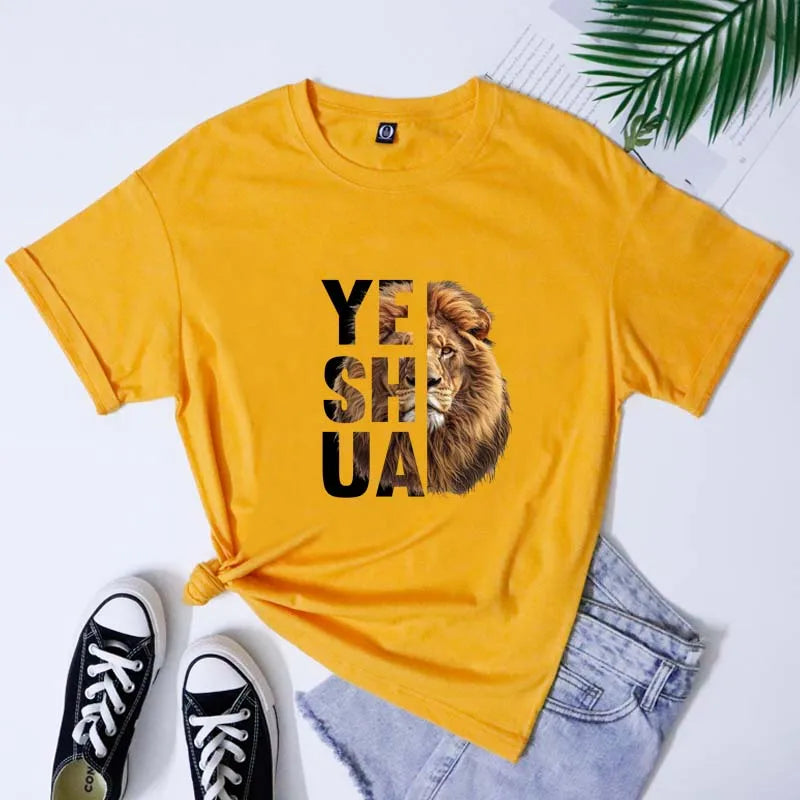 Lion Yeshua Cotton Print Tee Apparel Casual Unisex Christian Faith T Shirt Lion Of Judah Top Dropshipping