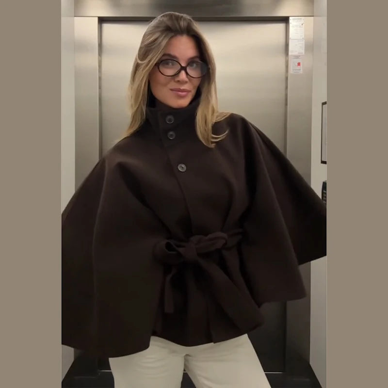 Women's Elegant Belted Shawl Coat