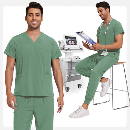 Men’s Stretch Scrub Set – V-Neck Top & Elastic Waist Pants | Breathable & Professional Fit