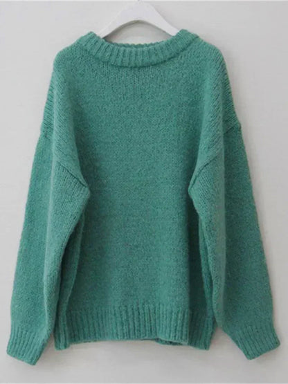 Women’s Knit Pullover Sweater – High-Stretch Loose Fit (Autumn/Winter Casual Wear)