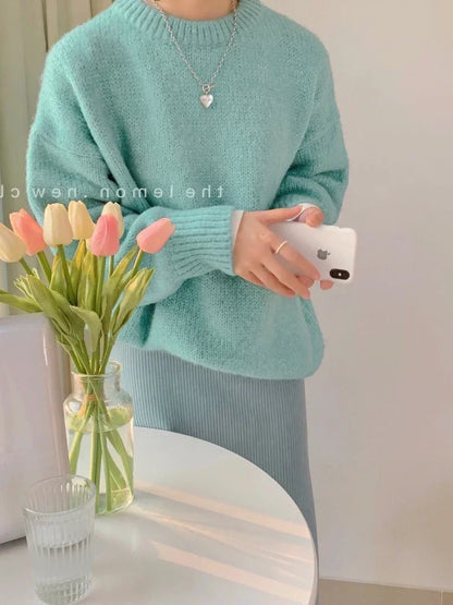 Women’s Knit Pullover Sweater – High-Stretch Loose Fit (Autumn/Winter Casual Wear)