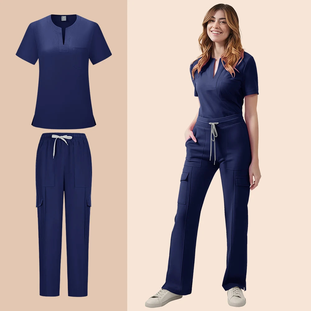 Women’s Medical Scrub Set – 2-Piece Top & Pants with Pockets for Nurses & Clinic Staff