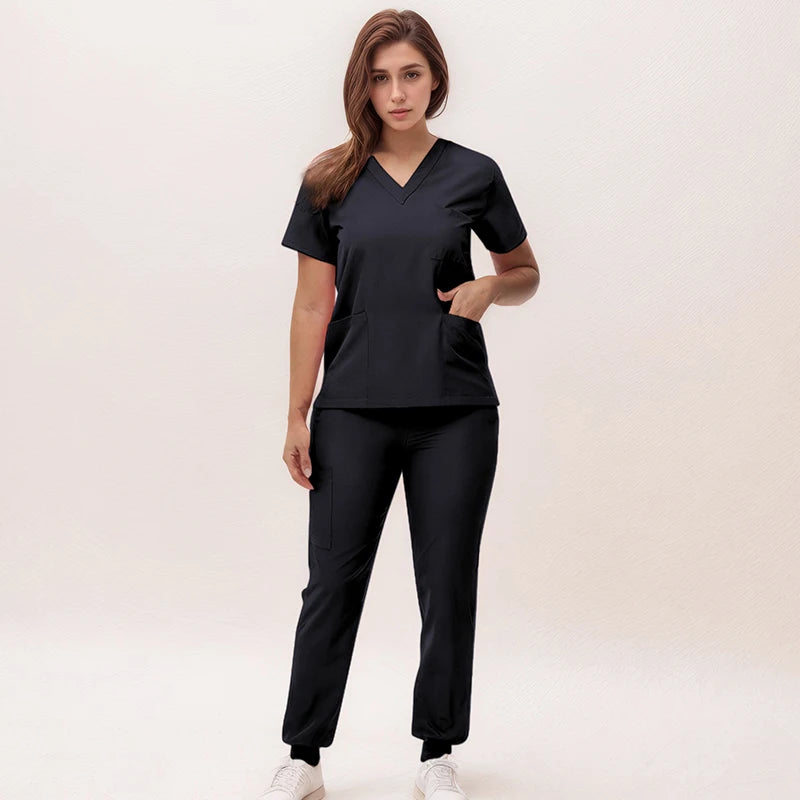2025 Premium V-Neck Jogger Scrub Set – Professional 2-Piece Uniform for Nurses & Medical Staff