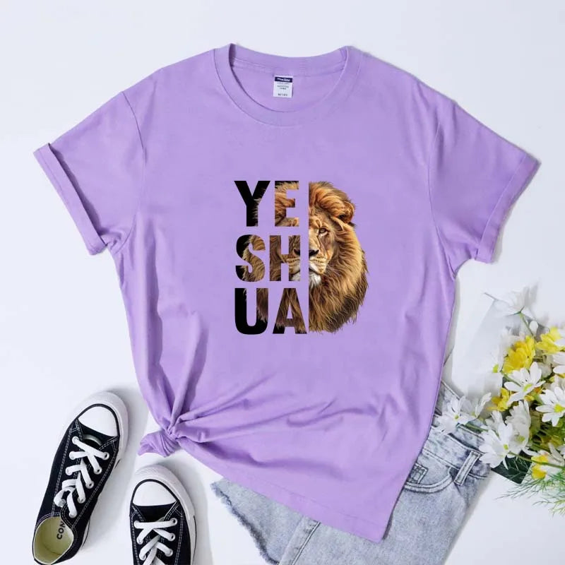 Lion Yeshua Cotton Print Tee Apparel Casual Unisex Christian Faith T Shirt Lion Of Judah Top Dropshipping