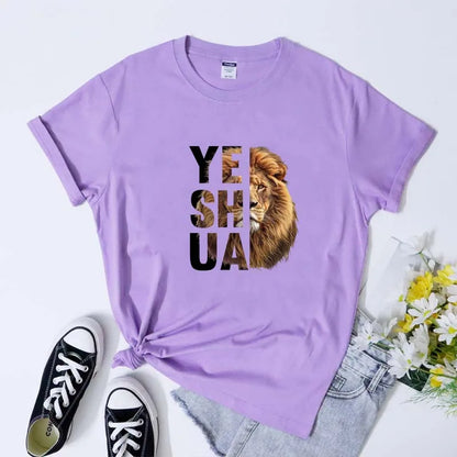 Lion Yeshua Cotton Print Tee Apparel Casual Unisex Christian Faith T Shirt Lion Of Judah Top Dropshipping