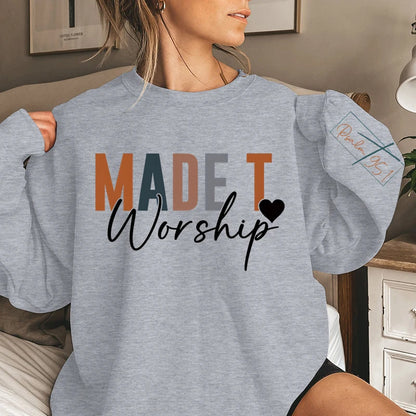 Made to Worship Letter Print Sweatshirt – Crew Neck, Long Sleeve Christian Pullover for Fall & Winter