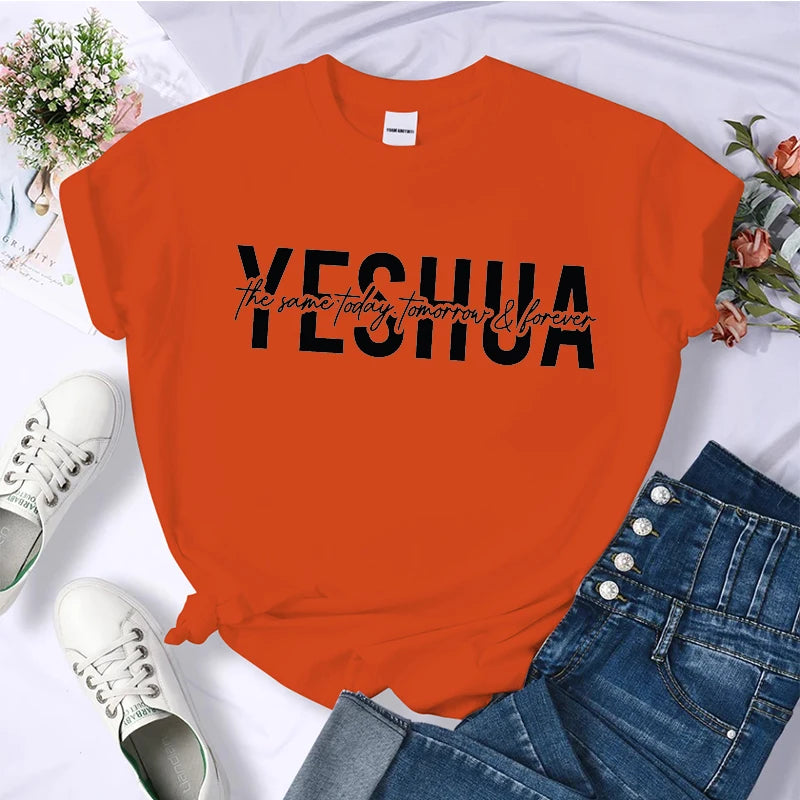 Yeshua Printed T Shirt Women Casual Fashion T-shirt Loose Short Sleeve Christian Religious Bible Verse Aesthetics Tshirt Tops