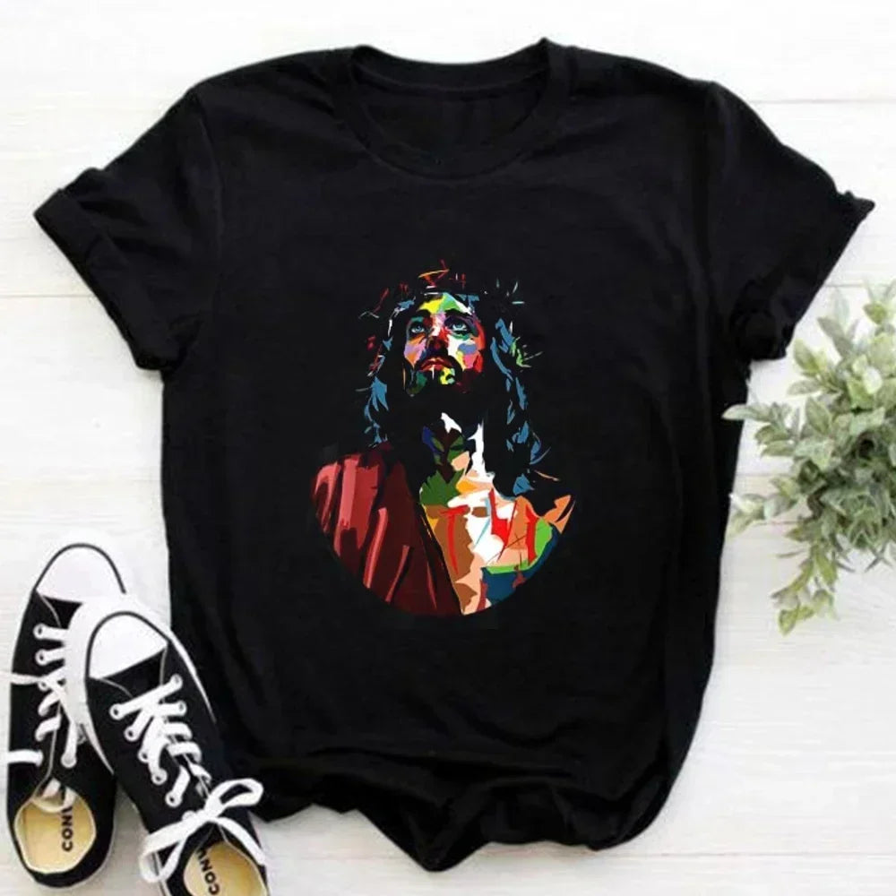 2023 Jesus Is King Letter Print Women T-shirt Christian Faith Hope Love Harajuku T Shirts Religion O-neck Tops Tees Streetwears