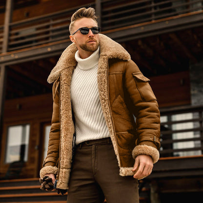 Men's Military-Style Fleece Winter Jacket with Fur Collar – Tactical Warmth & Rugged Street Style