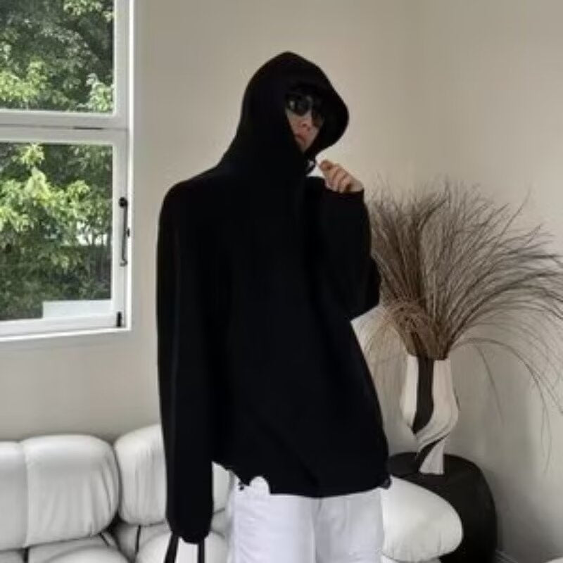 Retro Half Zipper Hooded Sweater – Lazy Knit Cardigan Jacket for Men