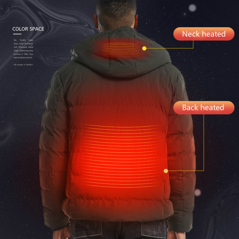 Men’s Heated Winter Jacket – USB Smart Electric Hooded Down Coat