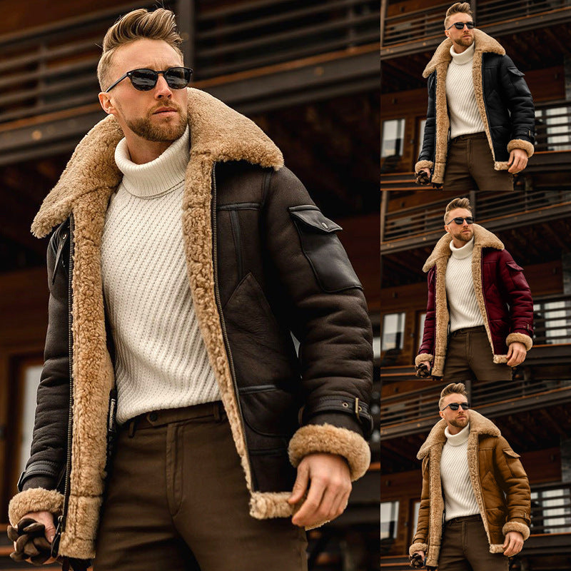Men's Military-Style Fleece Winter Jacket with Fur Collar – Tactical Warmth & Rugged Street Style